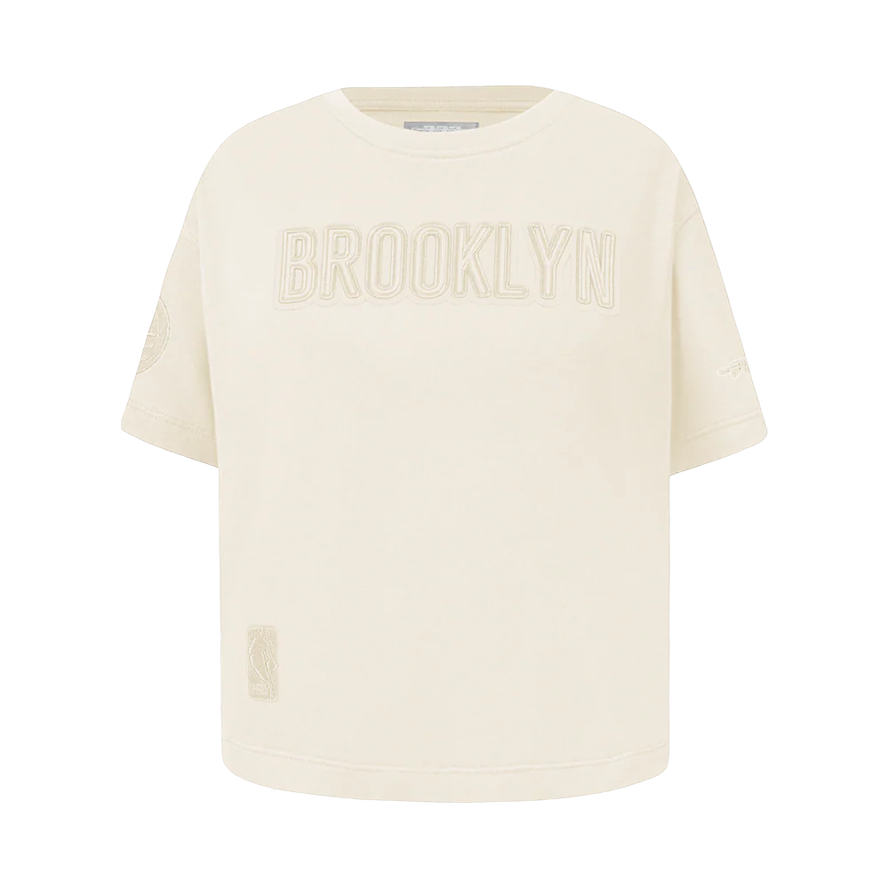 NBA BROOKLYN NETS NEUTRAL LITTLE GIRLS SHORT SLEEVE BOXY TEE (EGGSHELL)