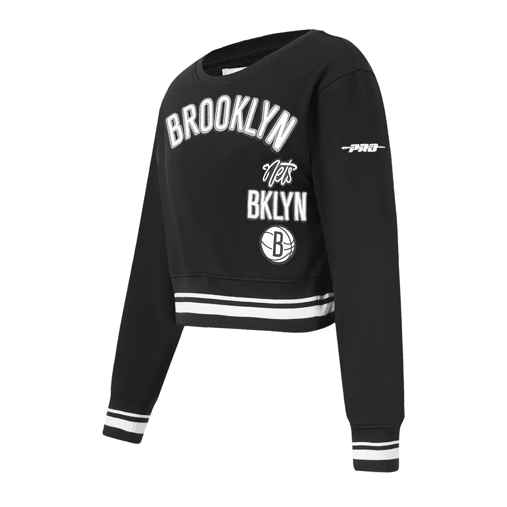 NBA BROOKLYN NETS RETRO CLASSIC LITTLE GIRLS RIB FLEECE CREWNECK (BLACK) - Image 2