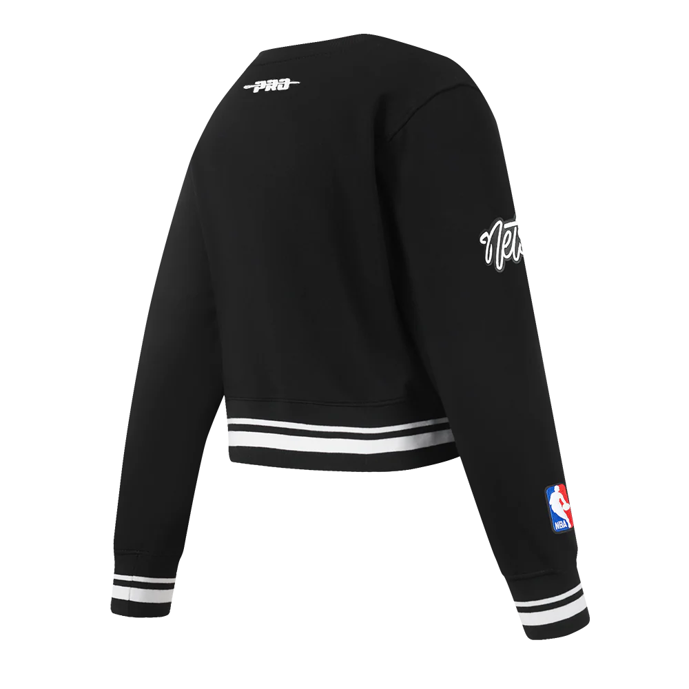 NBA BROOKLYN NETS RETRO CLASSIC LITTLE GIRLS RIB FLEECE CREWNECK (BLACK) - Image 4