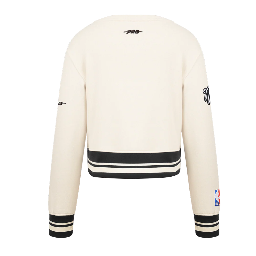 NBA BROOKLYN NETS RETRO CLASSIC LITTLE GIRLS RIB FLEECE CREWNECK (EGGSHELL/ BLACK) - Image 3