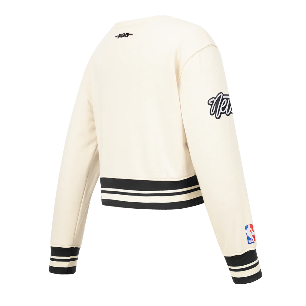 NBA BROOKLYN NETS RETRO CLASSIC LITTLE GIRLS RIB FLEECE CREWNECK (EGGSHELL/ BLACK) - Image 4