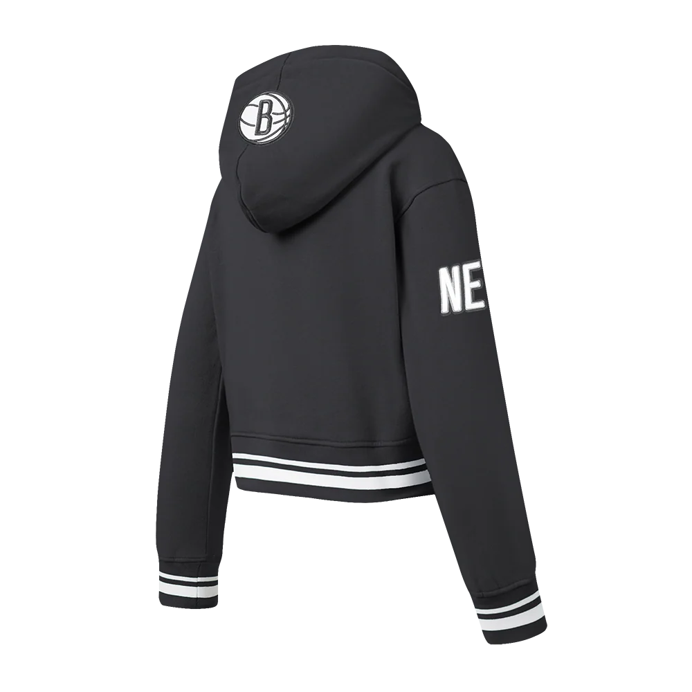 NBA BROOKLYN NETS RETRO CLASSIC LITTLE GIRLS  RIB FLEECE PULLOVER HOODIE (BLACK) - Image 4