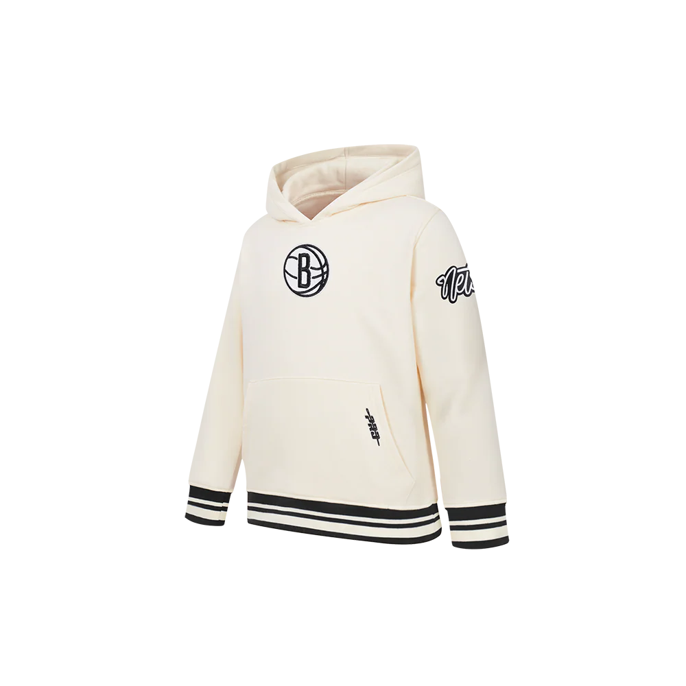 NBA BROOKLYN NETS RETRO CLASSIC TODDLER BOYS RIB FLEECE PULLOVER HOODIE (EGGSHELL/ BLACK) - Image 2