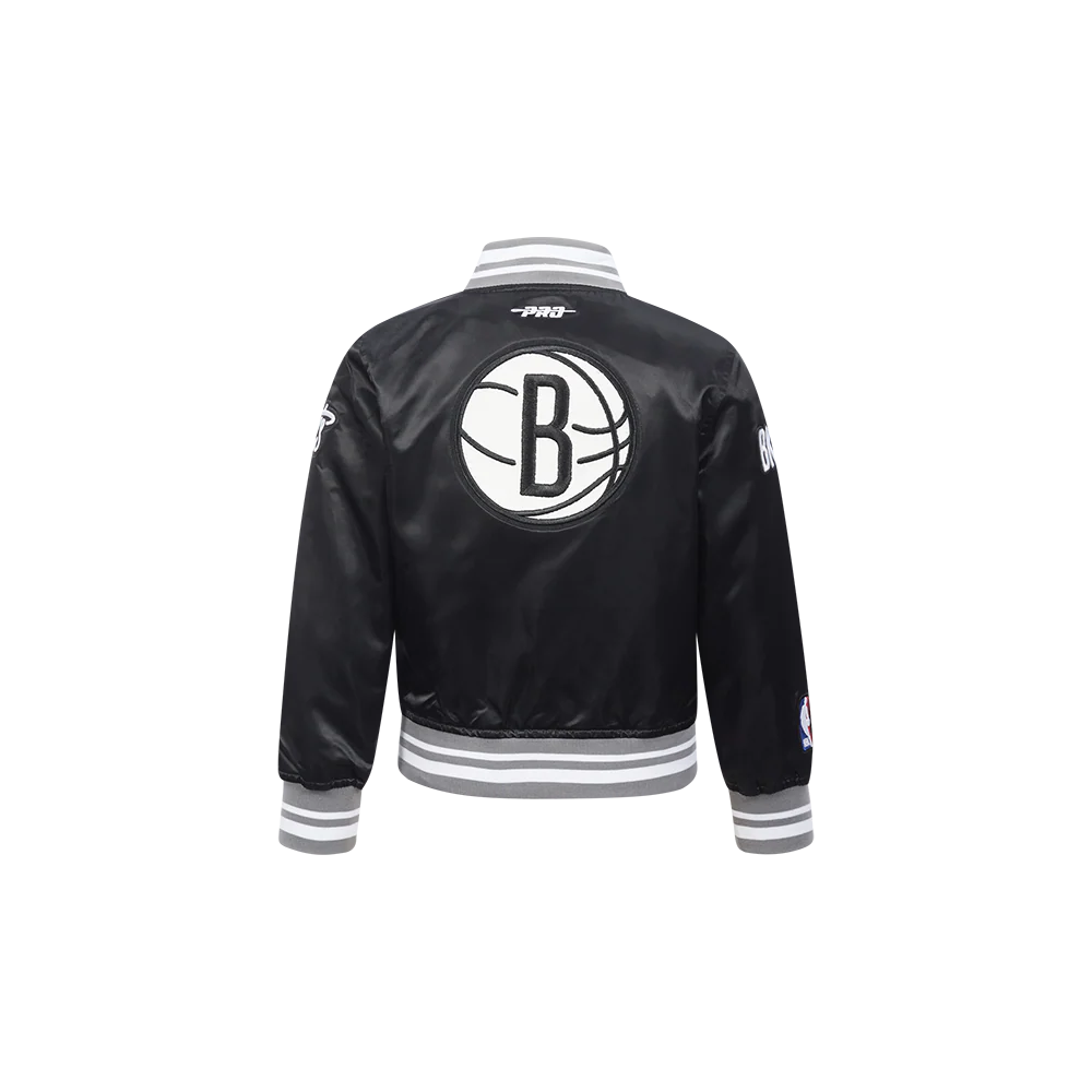 NBA BROOKLYN NETS RETRO CLASSIC TODDLER BOYS RIB SATIN JACKET (BLACK/GRAY) - Image 3