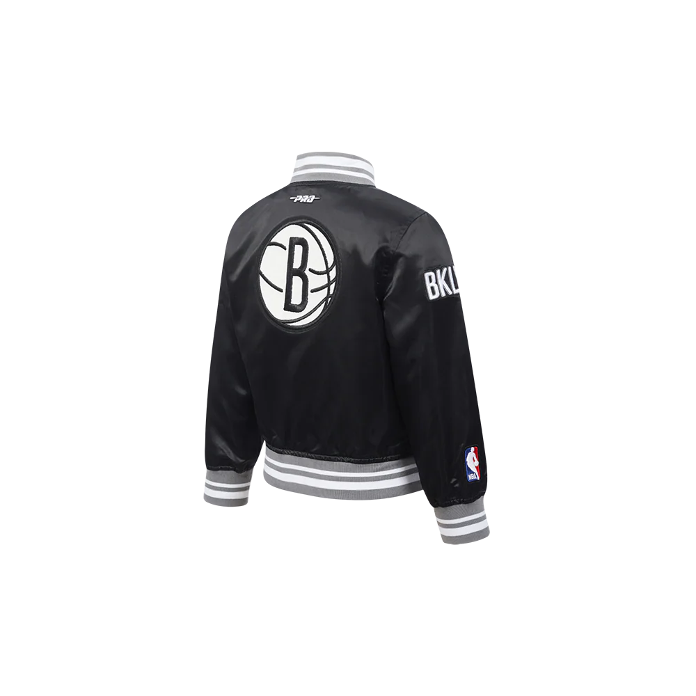 NBA BROOKLYN NETS RETRO CLASSIC TODDLER BOYS RIB SATIN JACKET (BLACK/GRAY) - Image 4
