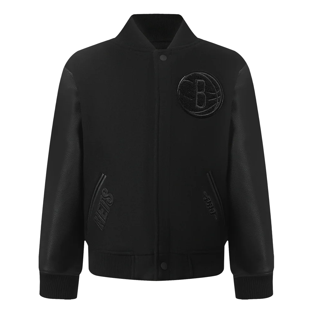 NBA BROOKLYN NETS TRIPLE BLACK TODDLER BOYS WOOL VARSITY JACKET (JET BLACK)