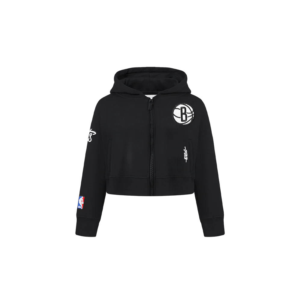 NBA BROOKLYN NETS CLASSIC TODDLER GIRLS FLEECE FULL ZIP HOODIE (BLACK)
