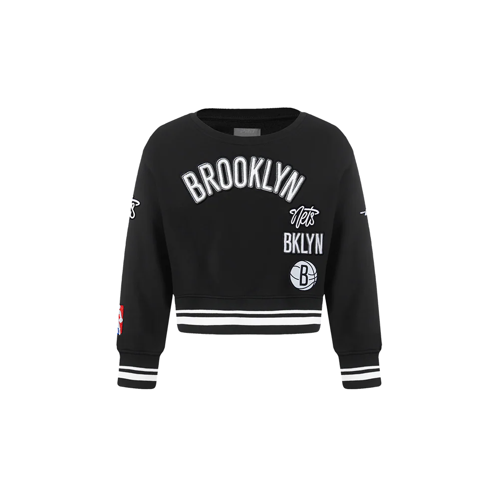 NBA BROOKLYN NETS RETRO CLASSIC TODDLER GIRLS RIB FLEECE CREWNECK (BLACK)