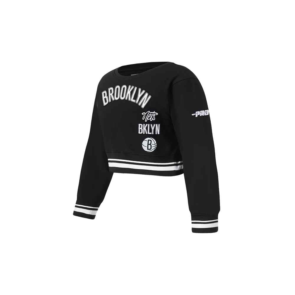 NBA BROOKLYN NETS RETRO CLASSIC TODDLER GIRLS RIB FLEECE CREWNECK (BLACK) - Image 2