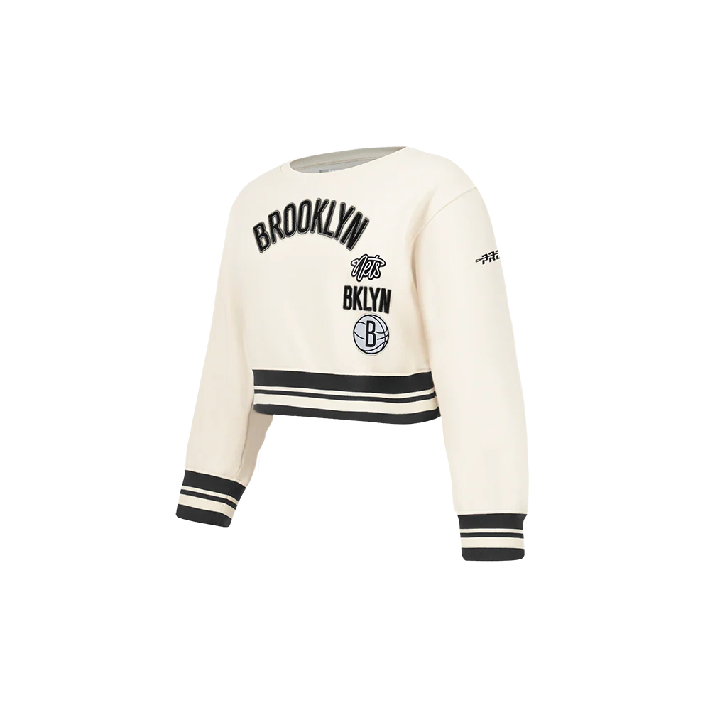 NBA BROOKLYN NETS RETRO CLASSIC TODDLER GIRLS RIB FLEECE CREWNECK (EGGSHELL/ BLACK) - Image 2
