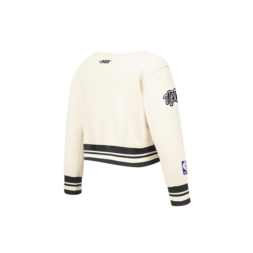 NBA BROOKLYN NETS RETRO CLASSIC TODDLER GIRLS RIB FLEECE CREWNECK (EGGSHELL/ BLACK) - Image 4