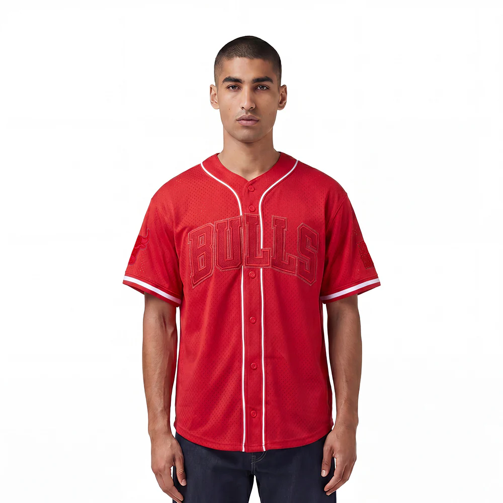 NBA CHICAGO BULLS TRIPLE TONAL MESH BUTTON DOWN SHIRT (RED)