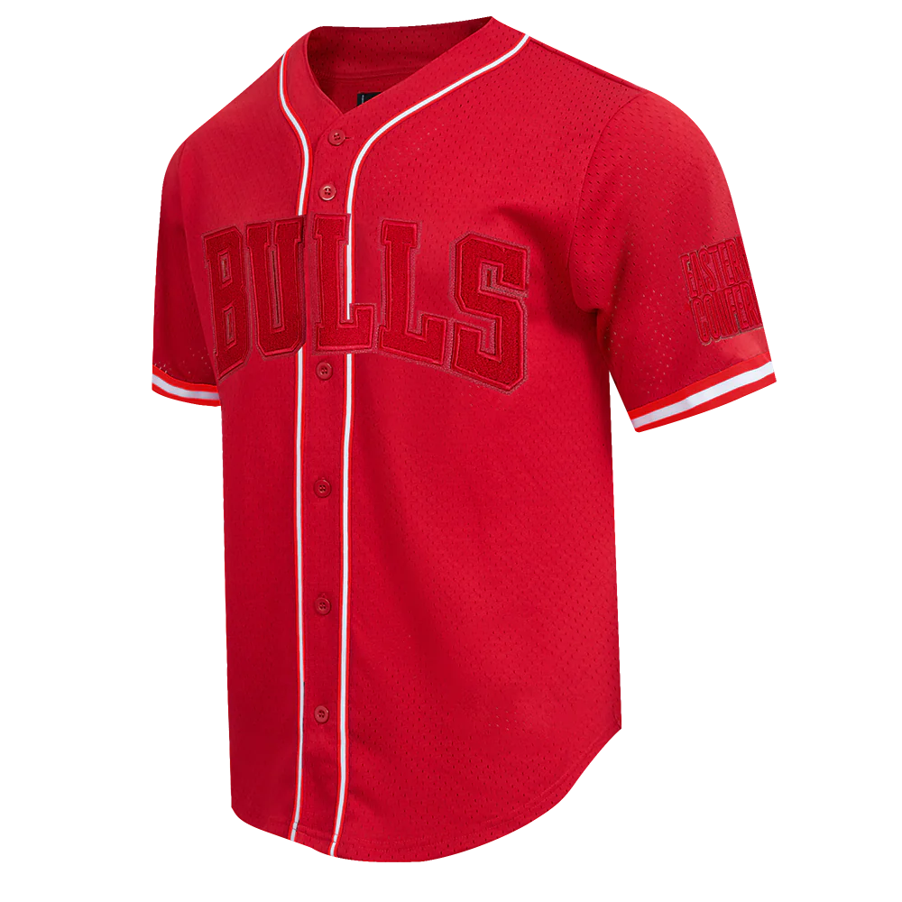NBA CHICAGO BULLS TRIPLE TONAL MESH BUTTON DOWN SHIRT (RED) - Image 3