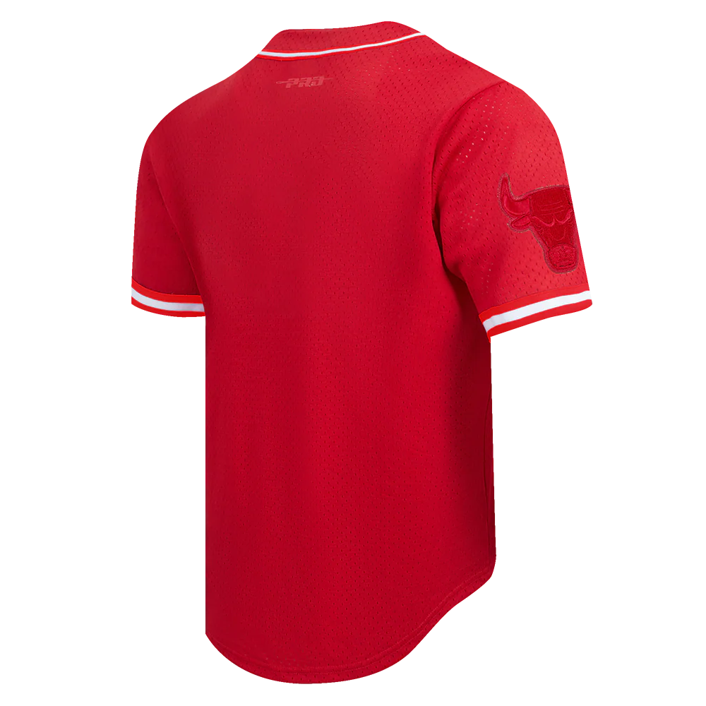 NBA CHICAGO BULLS TRIPLE TONAL MESH BUTTON DOWN SHIRT (RED) - Image 4