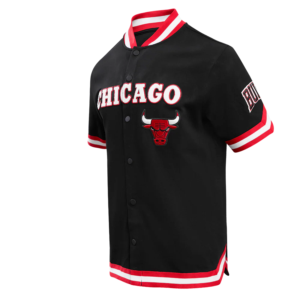 NBA CHICAGO BULLS CLASSIC MEN'S PRO SS DOUBLE KNIT JACKET  (BLACK/RED) - Image 2