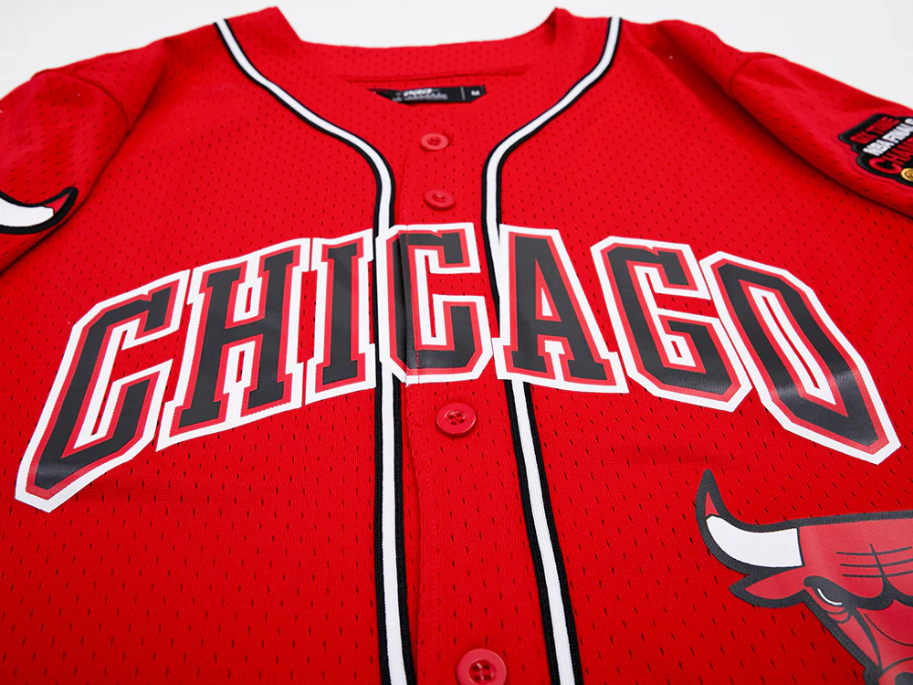 NBA CHICAGO BULLS LOGO MEN'S MESH BUTTON DOWN JERSEY (RED) - Image 5