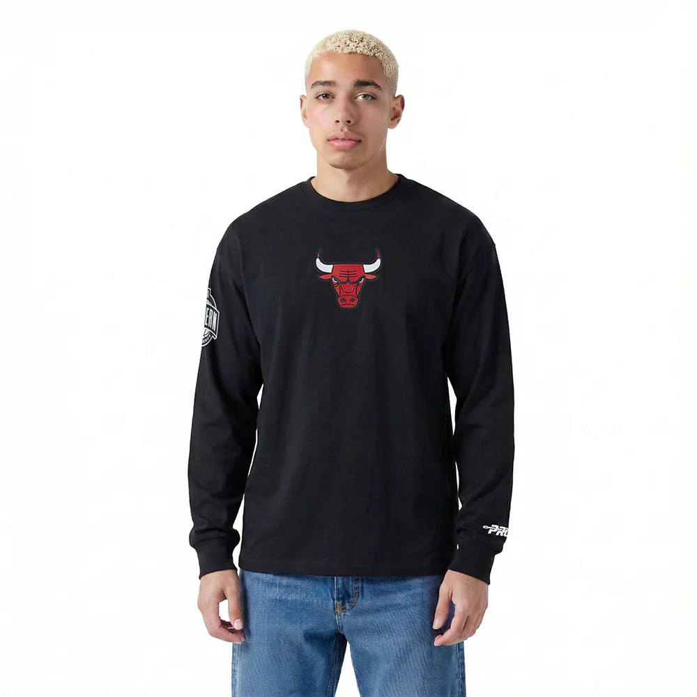 NBA CHICAGO BULLS LIVING LARGE MEN'S DROP SHOULDER LS TEE (BLACK)
