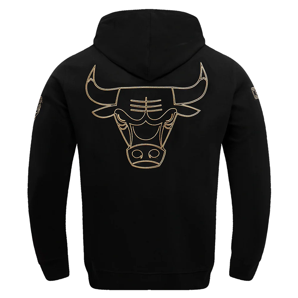 NBA CHICAGO BULLS BLACK & GOLD MEN'S DOUBLE KNIT PULLOVER HOODIE (BLACK) - Image 3