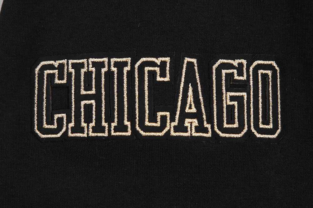 NBA CHICAGO BULLS BLACK & GOLD MEN'S DOUBLE KNIT PULLOVER HOODIE (BLACK) - Image 7