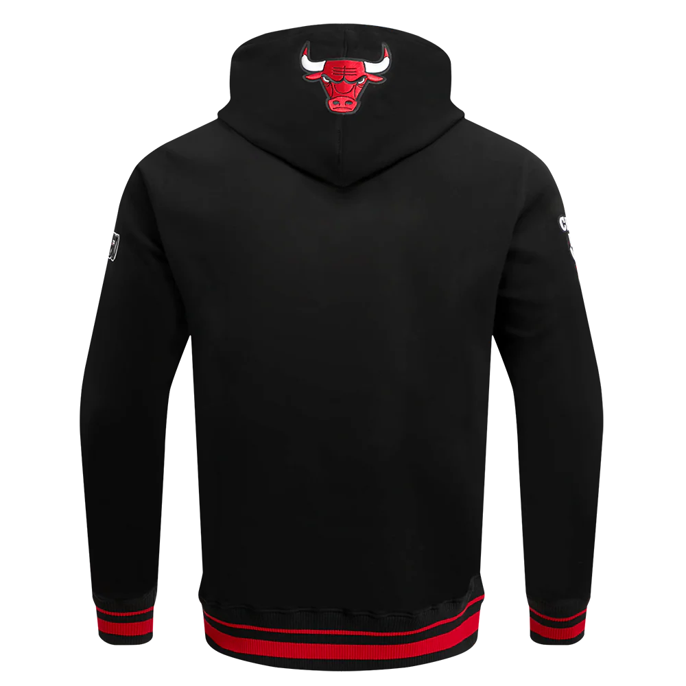 NBA CHICAGO BULLS SCRIPT TAIL MEN'S RIB FLEECE PULLOVER HOODIE (BLACK/RED/BLACK) - Image 3