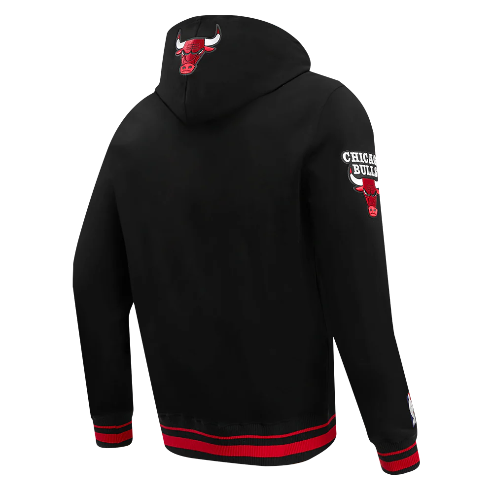 NBA CHICAGO BULLS SCRIPT TAIL MEN'S RIB FLEECE PULLOVER HOODIE (BLACK/RED/BLACK) - Image 4