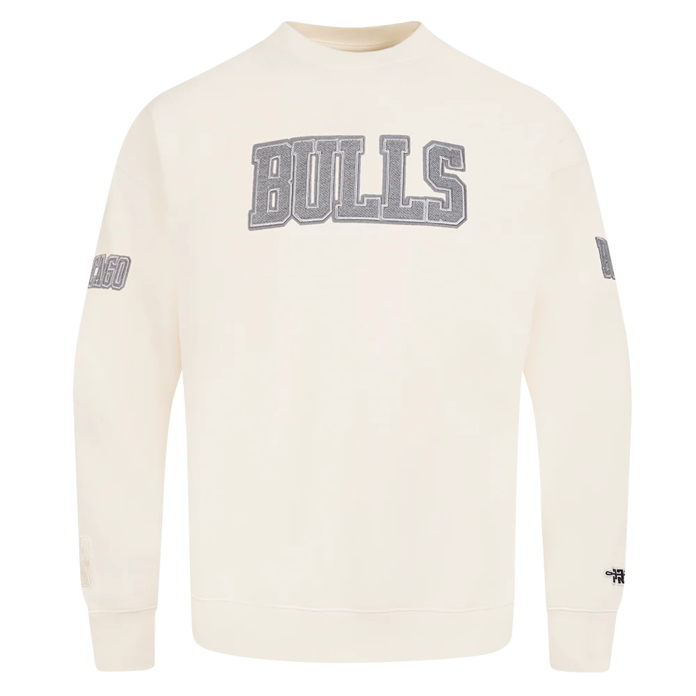 NBA CHICAGO BULLS REVERSE FRENCH TERRY MEN'S DROP SHOULDER FLC CREWNECK (EGGSHELL)