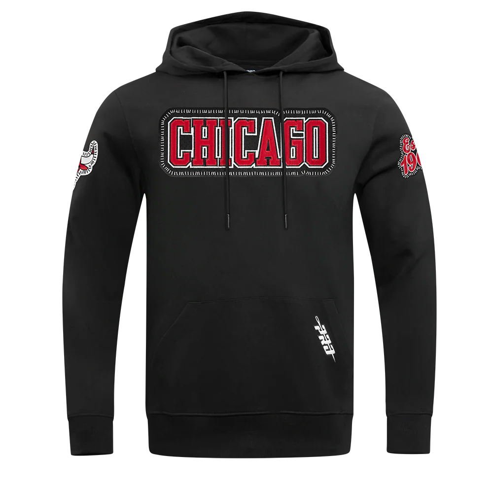 NBA CHICAGO BULLS DIY PICK STITCH MEN'S DOUBLE KNIT PULLOVER HOODIE (BLACK)