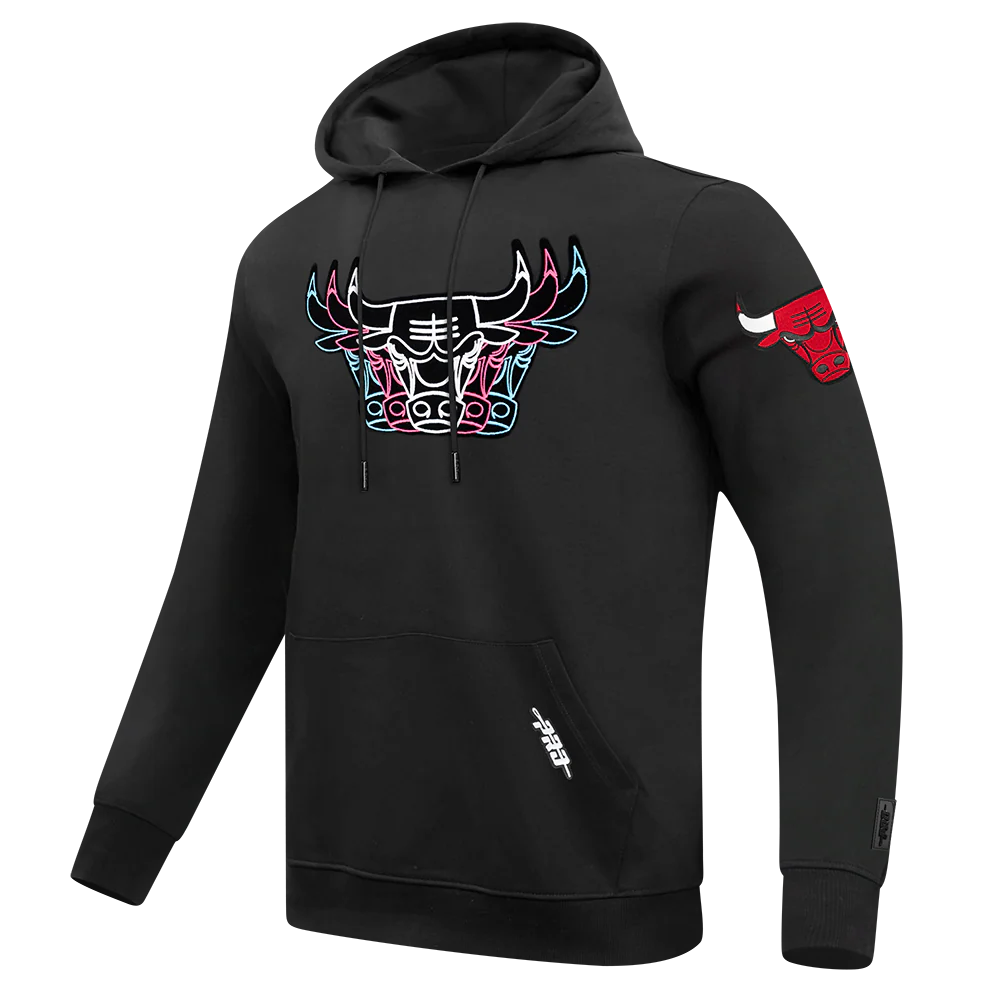 NBA CHICAGO BULLS ECHO LOGO MEN'S FLEECE PULLOVER HOODIE (BLACK) - Image 2