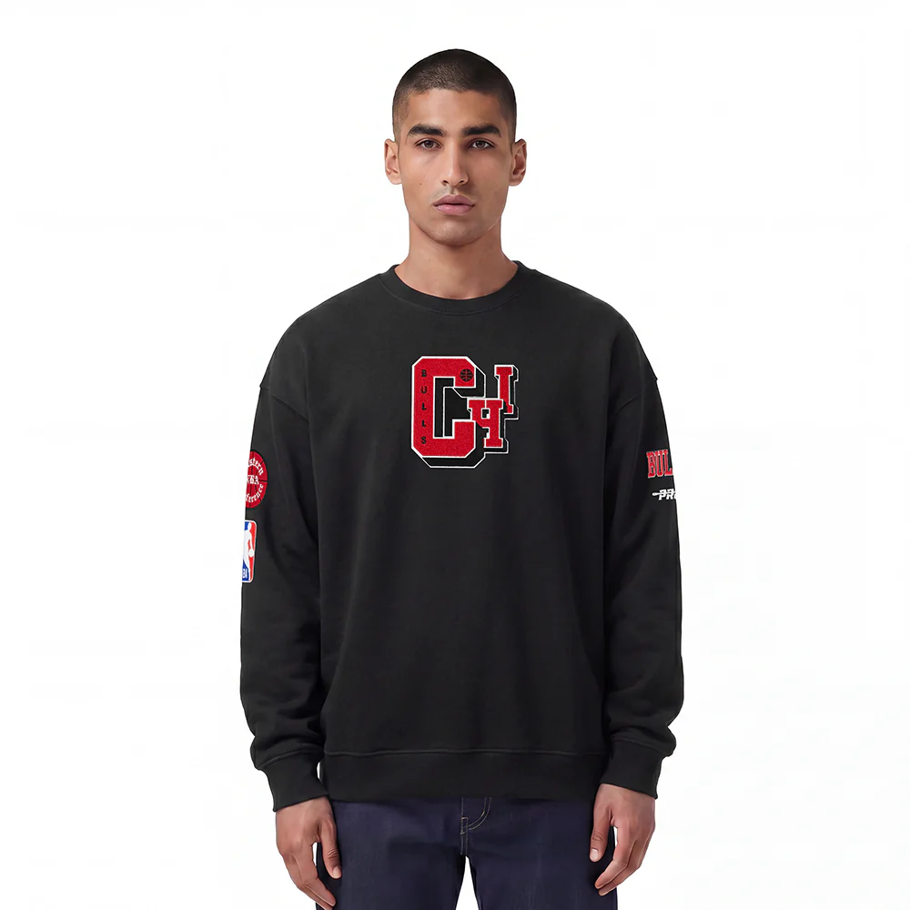 NBA CHICAGO BULLS BEST OF MEN'S DROP SHOULDER FLC CREWNECK (BLACK)
