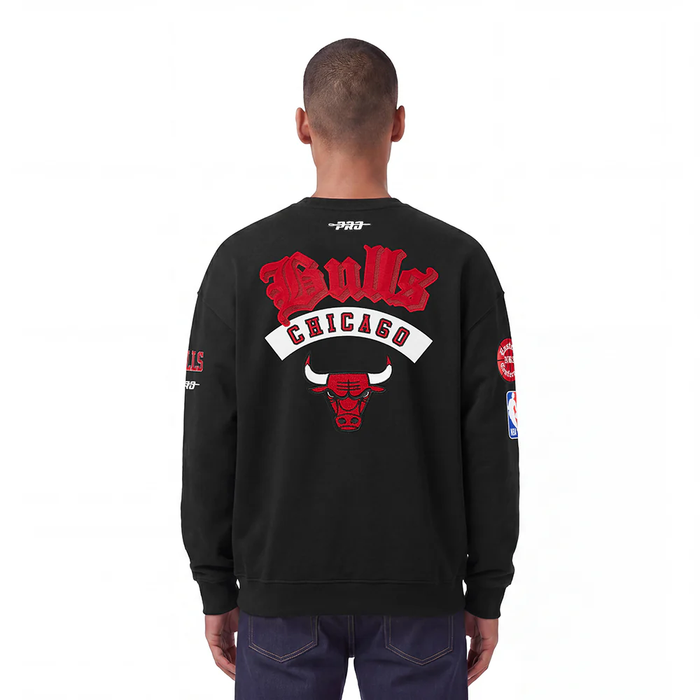 NBA CHICAGO BULLS BEST OF MEN'S DROP SHOULDER FLC CREWNECK (BLACK) - Image 2