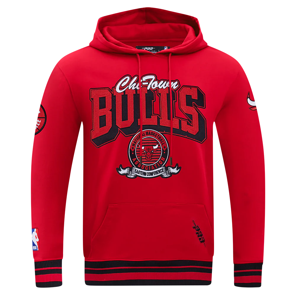 NBA CHICAGO BULLS TEAM BADGE MEN'S RIB FLC PO HOODIE (RED/BLACK)