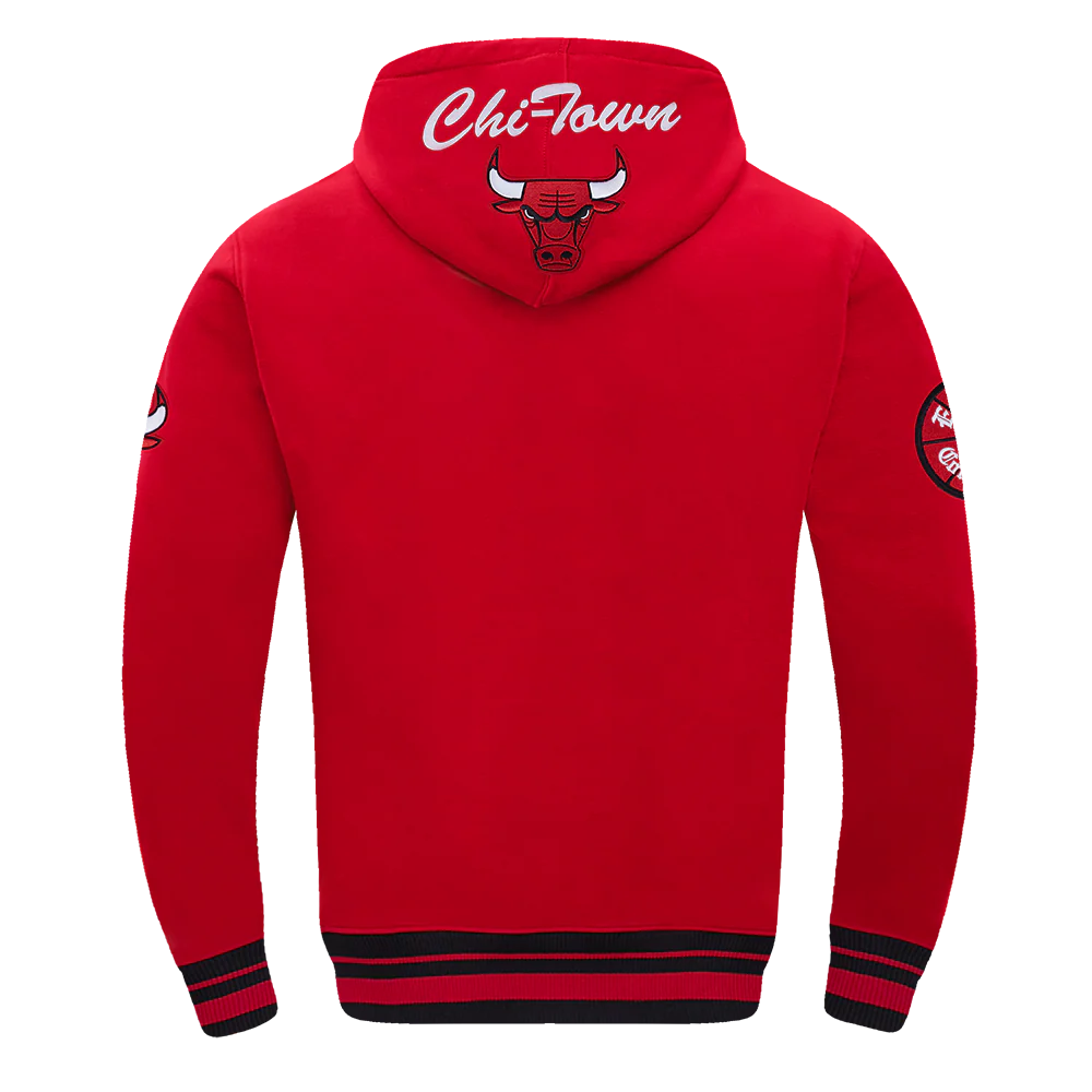 NBA CHICAGO BULLS TEAM BADGE MEN'S RIB FLC PO HOODIE (RED/BLACK) - Image 3