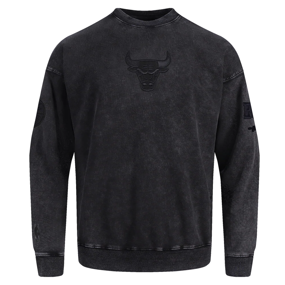NBA CHICAGO BULLS WASHED CLASSIC MEN'S ENZYME WASH DROP SHOULDER FT (WASHED BLACK)
