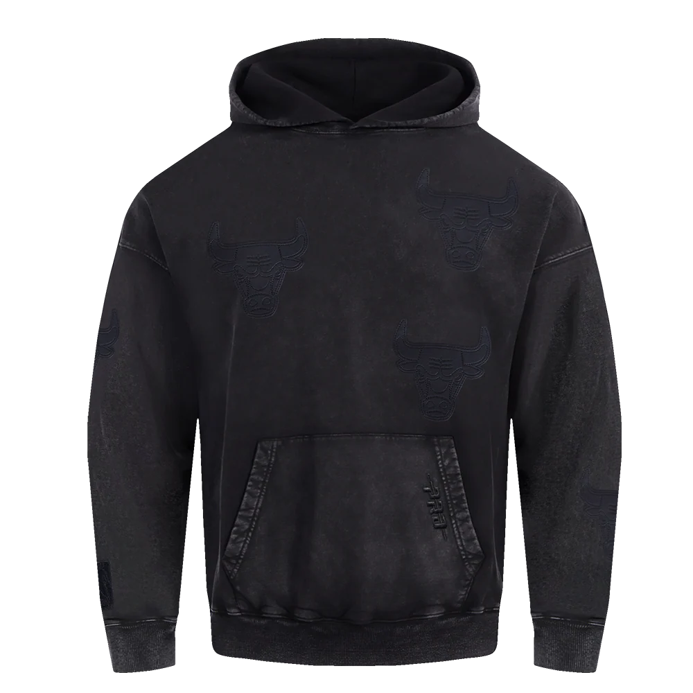 NBA CHICAGO BULLS WASHED VANGUARD MEN'S ENZYME WASH DROP SHOULDER FT (WASHED BLACK)