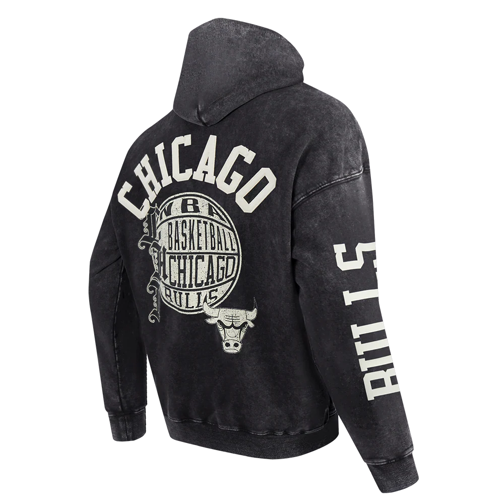 NBA CHICAGO BULLS STREET TEAM MEN'S ENZYME WASH DS FT PO HOODIE (WASHED BLACK) - Image 4