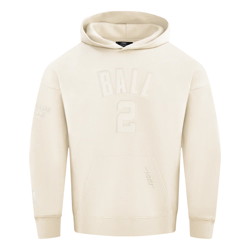 NBA CHICAGO BULLS LONZO BALL #2 NEUTRAL PNN MEN'S DROP SHOULDER FLC PO HOODIE (EGGSHELL)