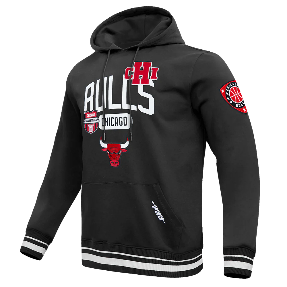 NBA CHICAGO BULLS LETTERMAN MEN'S PULL OVER HOODIE (BLACK) - Image 3