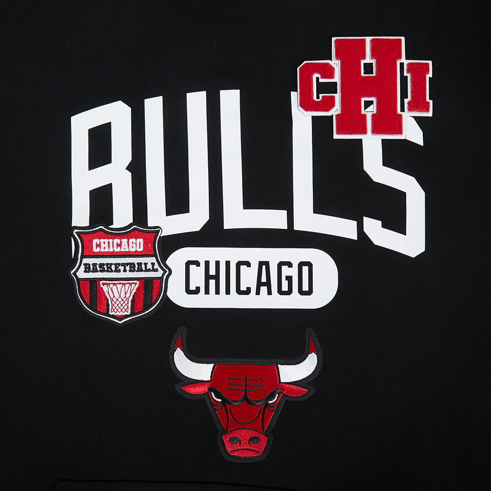 NBA CHICAGO BULLS LETTERMAN MEN'S PULL OVER HOODIE (BLACK) - Image 7