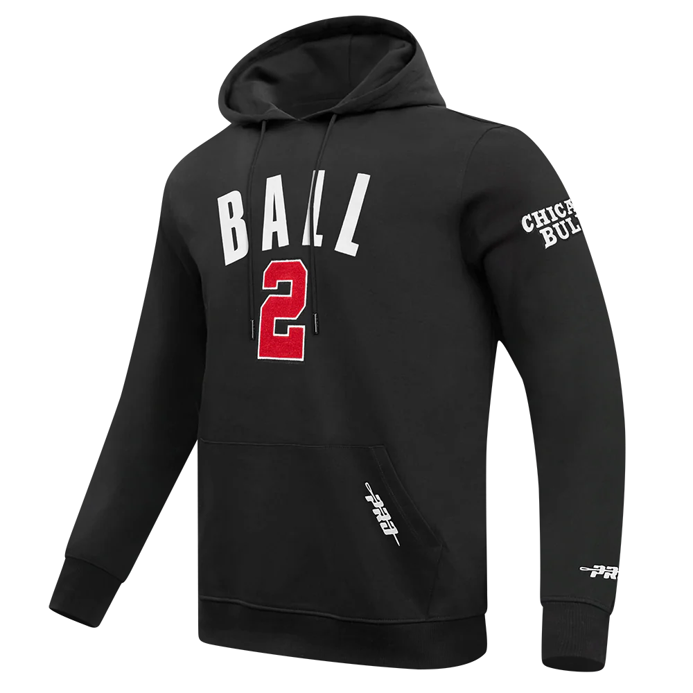 NBA CHICAGO BULLS LONZO BALL #2 CLASSIC PNN MEN'S DK PO HOODIE (BLACK) - Image 2