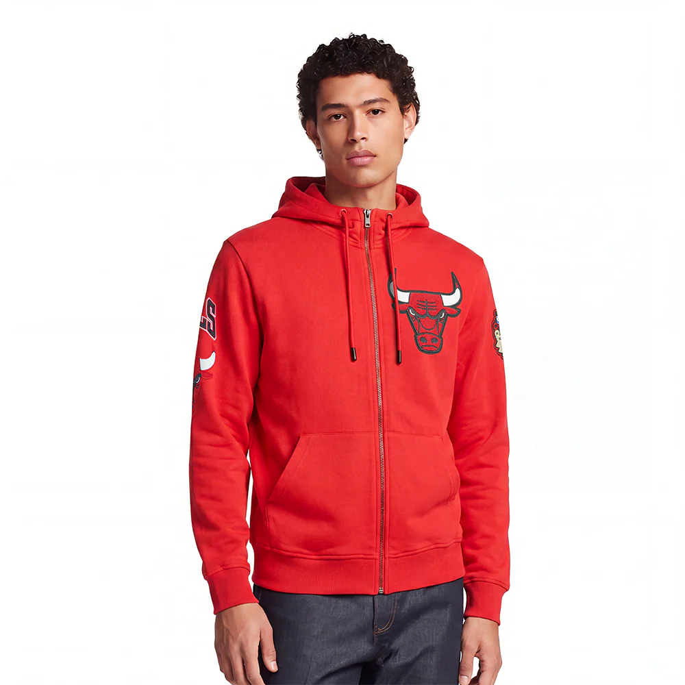 NBA CHICAGO BULLS CLASSIC CHENILLE MEN'S FULL ZIP PULLOVER HOODIE (RED)