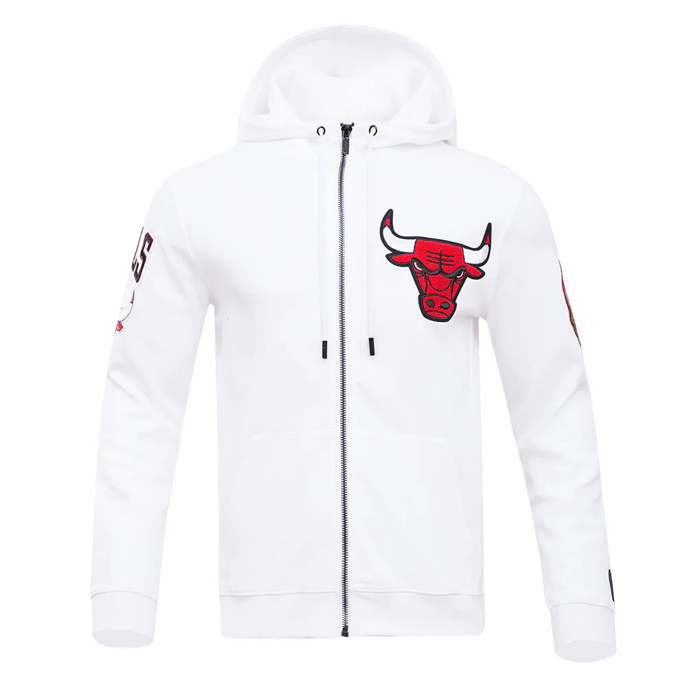 NBA CHICAGO BULLS CLASSIC CHENILLE MEN'S FULL ZIP PULLOVER HOODIE (WHITE) - Image 3