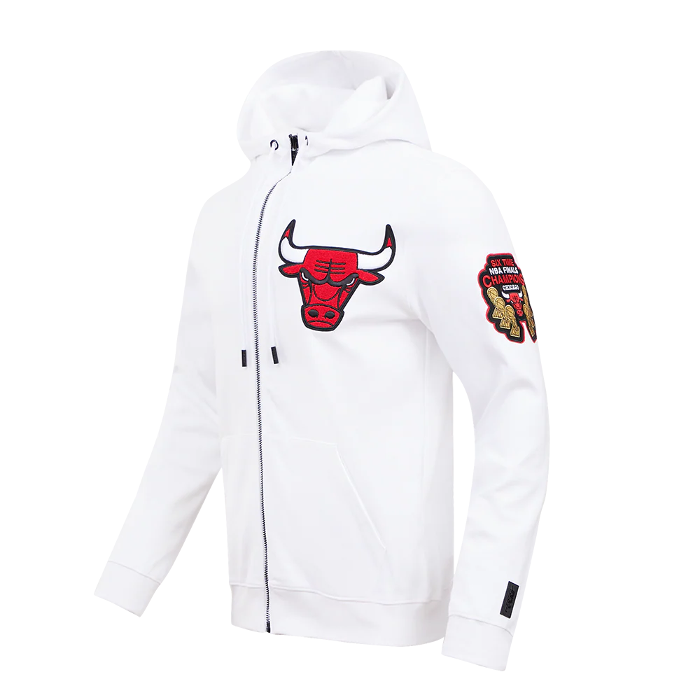 NBA CHICAGO BULLS CLASSIC CHENILLE MEN'S FULL ZIP PULLOVER HOODIE (WHITE) - Image 4