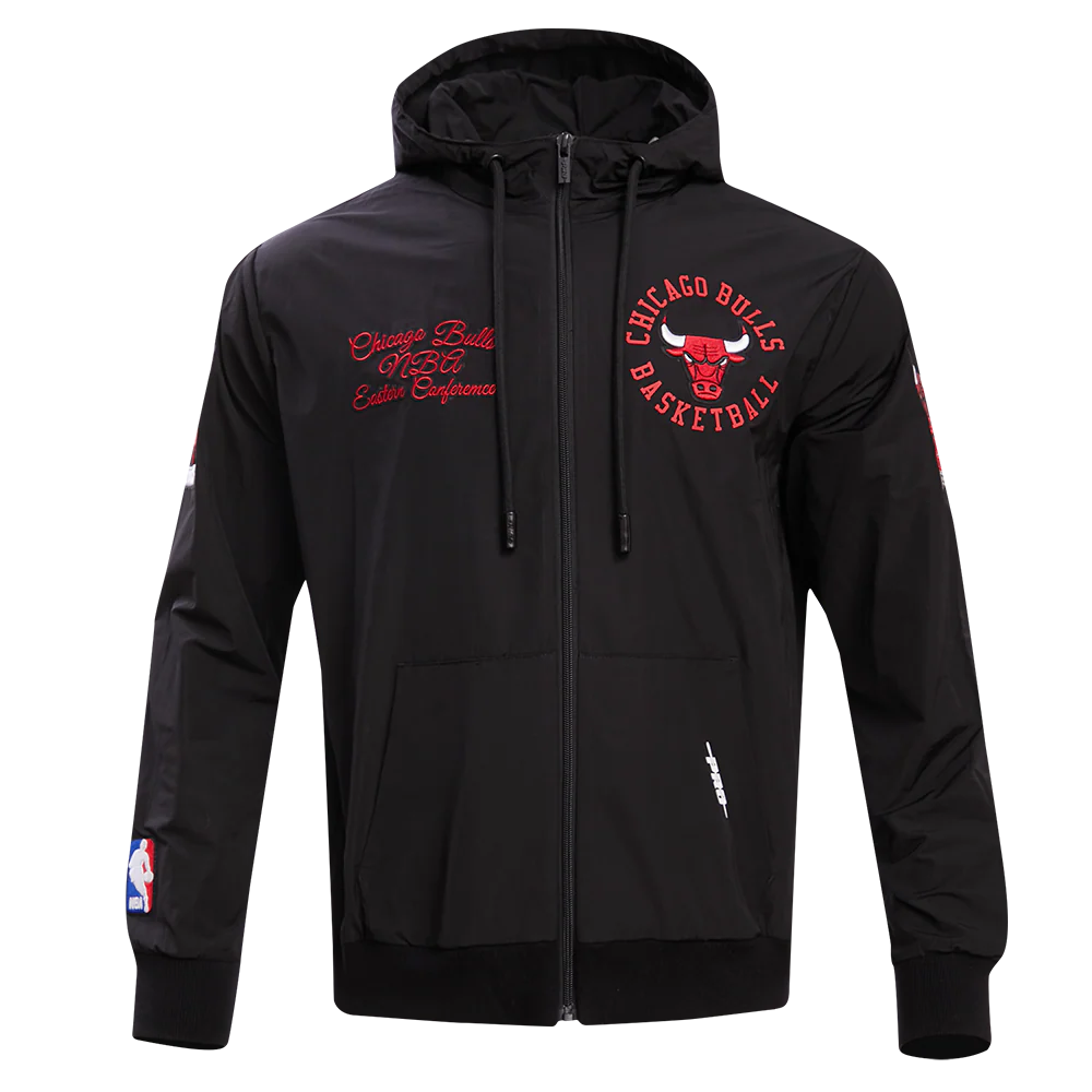 NBA CHICAGO BULLS HYBRID WOVEN MEN'S FULL ZIP PULLOVER HOODIE (BLACK)
