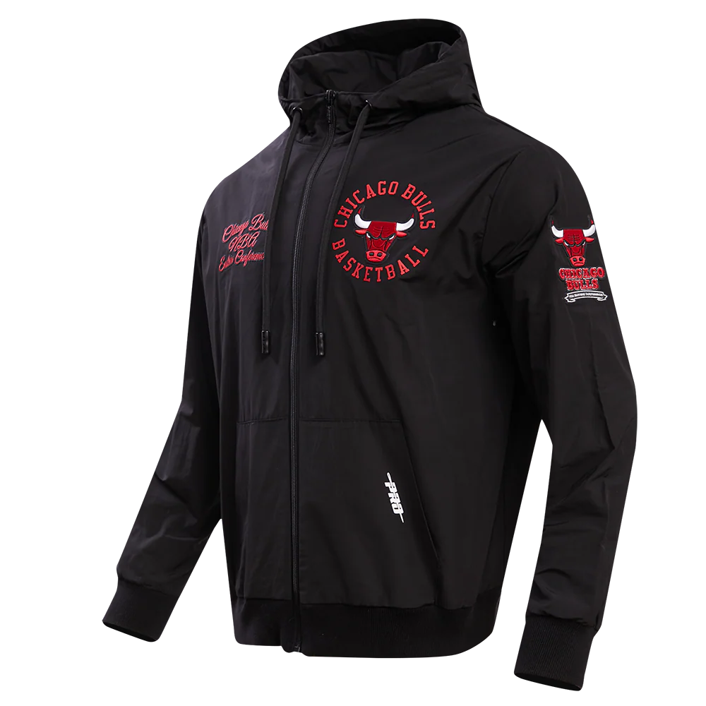 NBA CHICAGO BULLS HYBRID WOVEN MEN'S FULL ZIP PULLOVER HOODIE (BLACK) - Image 2