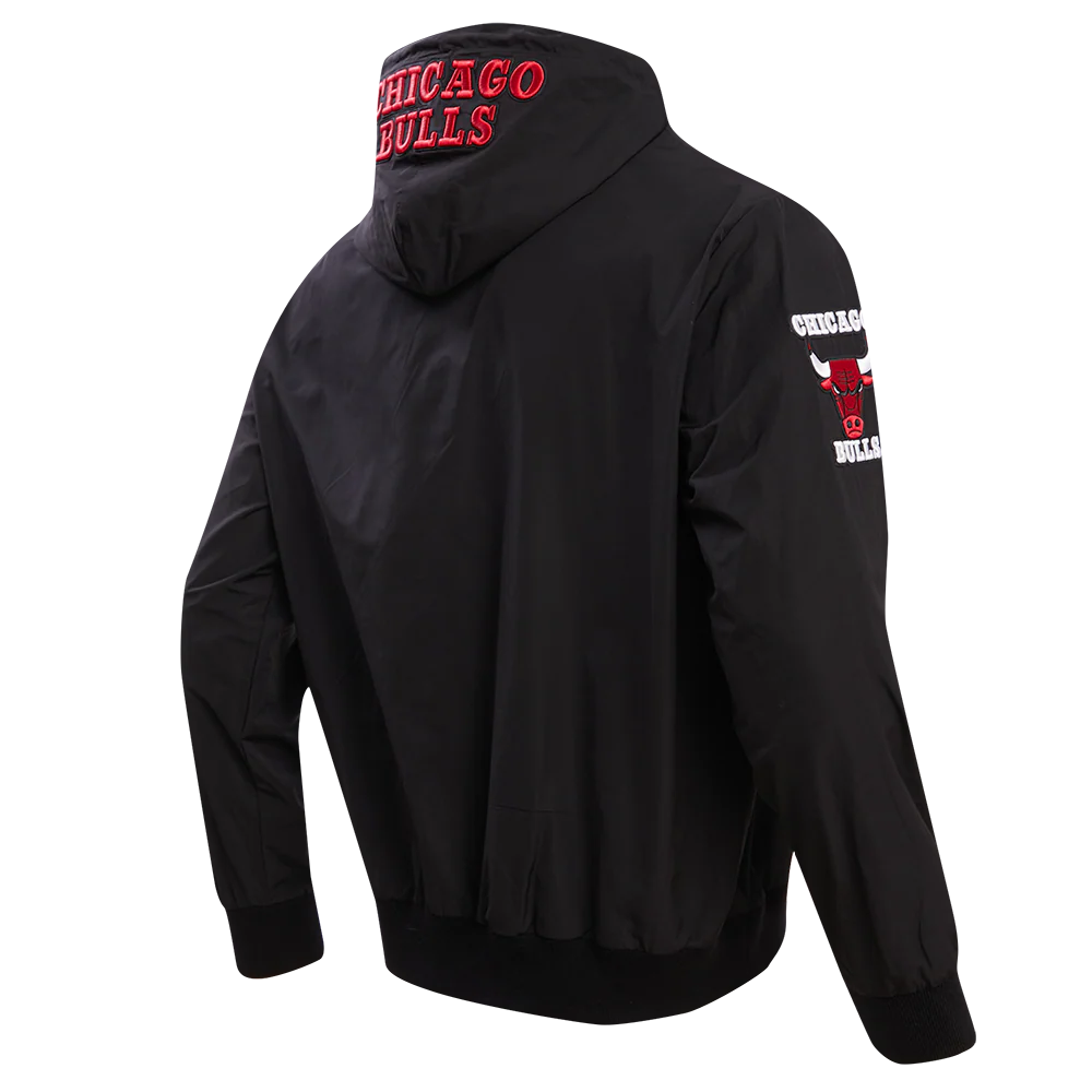 NBA CHICAGO BULLS HYBRID WOVEN MEN'S FULL ZIP PULLOVER HOODIE (BLACK) - Image 3