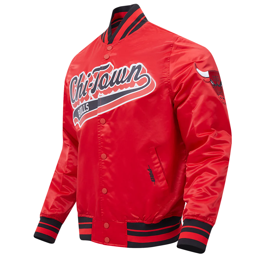 NBA CHICAGO BULLS SCRIPT TAIL MEN'S SATIN JACKET (RED/BLACK) - Image 2