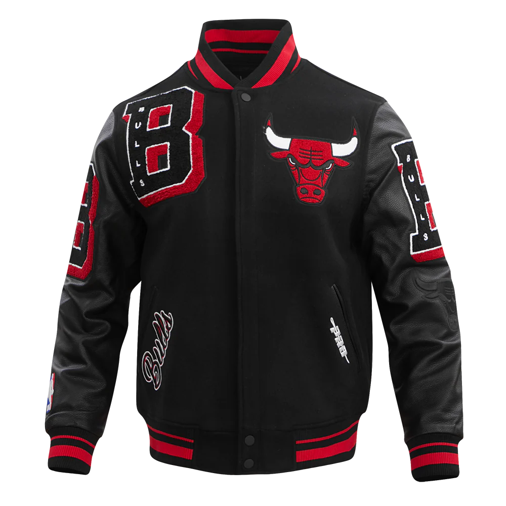NBA CHICAGO BULLS MASHUP MEN'S RIB WOOL VARSITY JACKET (BLACK/RED/BLACK) - Image 5