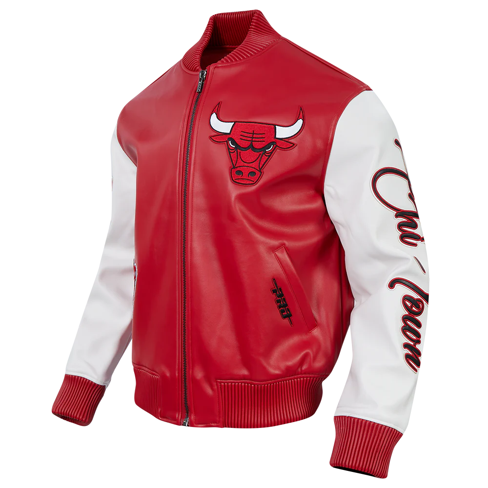 NBA CHICAGO BULLS CITY SIGNATURE MEN'S LEATHER VARSITY JACKET (RED/WHITE) - Image 2