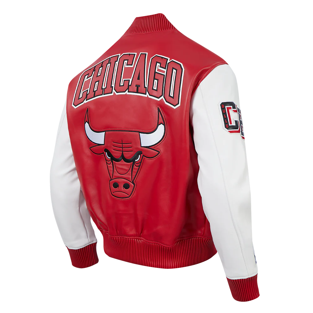 NBA CHICAGO BULLS CITY SIGNATURE MEN'S LEATHER VARSITY JACKET (RED/WHITE) - Image 3