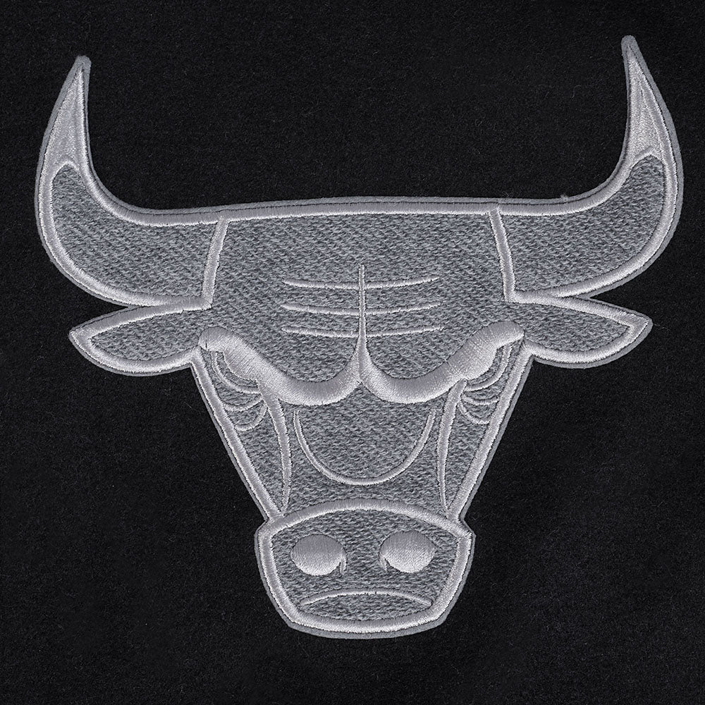 NBA CHICAGO BULLS REVERSE FRENCH TERRY MEN'S COLOR BLOCK WOOL VARSITY JACKET (BLACK/GRAY/EGGSHELL) - Image 5